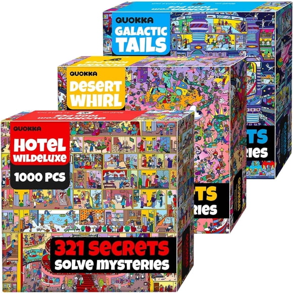 Quokka 1000 Piece Jigsaw Puzzle for Adults – Set of 3 Puzzles for Adults 1000 Pieces Premium Box Packaging - Desert Whirl, Galactic Tails, Hotel Wildeluxe