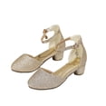 thumbnail image 1 of New Kids Girls Dress Shoes Chunky Low Heels Sequins Ankle Strap Adjustable Buckle Rhinestone Pendant Glitter Sparkling Ballet Performance Wedding Party Mary Jane Princess Shoes Gold, 1 of 9