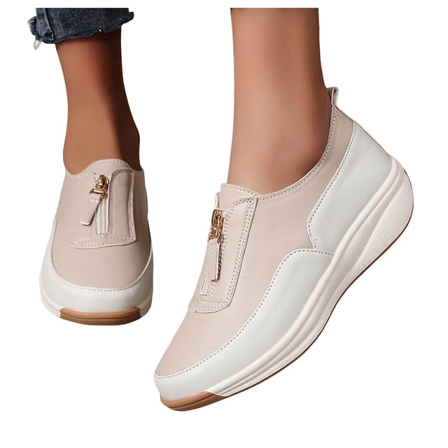 Chaussures Orthopédiques à Semelle Compensée pour Femmes 2025 en Cuir à Fermeture Éclair pour Soins Infirmiers, Espadrilles Basses Mode Automne