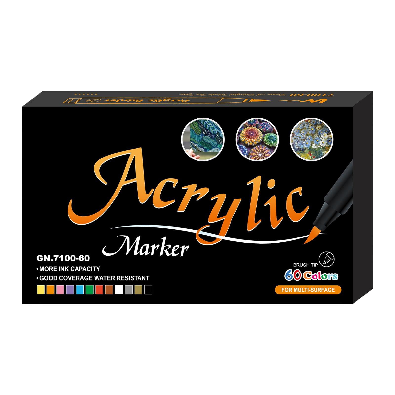 Acrylic Paint Markers Set Art Supplies, Waterproof Brush Tip Acrylic Paint Pens for Painting, Crafting, Coloring, Stone, Mugs, DIY Crafts Colors