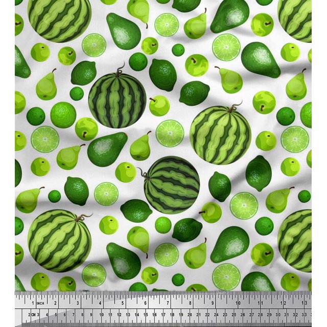 Soimoi Modal Satin Fabric Pear,Lemon & Watermelon Fruits Decor Fabric Printed Yard 42 Inch Wide