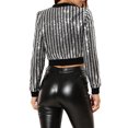 thumbnail image 3 of INSPIRE CHIC Blouson Bomber Court Métallisé à Manches Longues à Col Montant avec Fermeture Éclair pour Femme TP Argent, 3 of 7