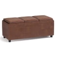 thumbnail image 1 of Simpli Home Avalon 42 inch Wide Rectangle Storage Ottoman with Three Flip Over Serving Trays, Distressed Saddle Brown Faux Leather, 1 of 2