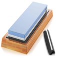 thumbnail image 1 of Premium Whetstone Knife Sharpening Stone 2 Side Grit 1000/6000 Best Whetstone Sharpener NonSlip Bamboo Base & Angle Guide, 1 of 5
