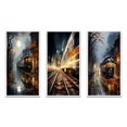 thumbnail image 2 of Designart "Train Misty Morning Painting II" Modern Framed Wall Art Set Of 3 - Yellow Train Frame Gallery Wall Set For Home Decor, 2 of 6