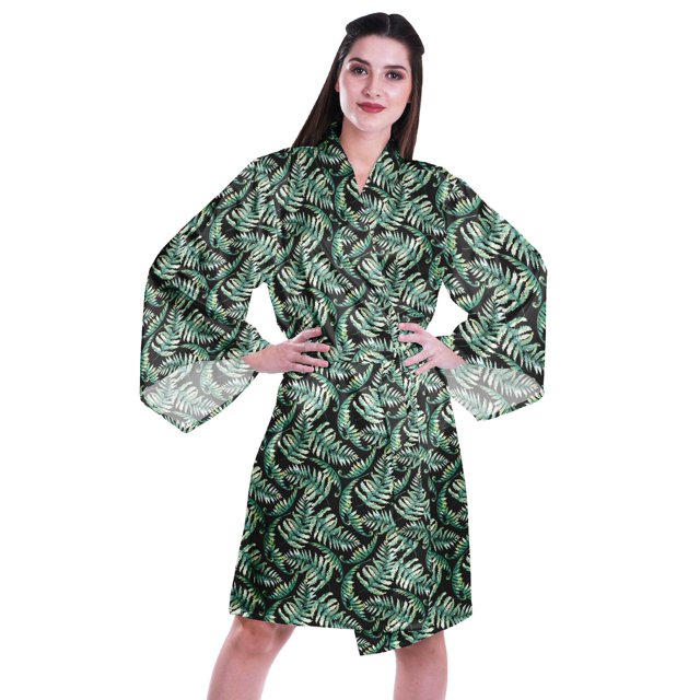 Moomaya Printed Womens Kimono Sleeve Robes Satin Silk Getting Ready Bridal Robe Coverup