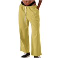 thumbnail image 1 of Timegard Womens Cotton Linen Pants Elastic Waist Wide Leg Solid Color Trend Lounge Pants with Pockets, 1 of 7