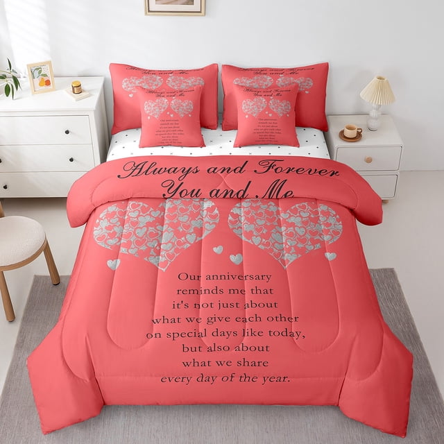 Erosebridal Ensemble de Literie Complet Motif Cœur d'Amour Format Simple, Ensembles de Literie Romantiques de la Saint-Valentin, Rouge, Réversible