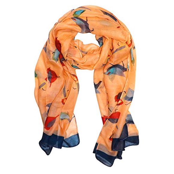 Peach Couture Cute Vintage Lightweight Graphic Finch Bird Print Scarf