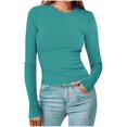 thumbnail image 1 of Timegard Hauts pour Femmes Col Ras du Cou Manches Longues Confortables Couleur Unie Camisoles Automne Décontracté Ajusté T-Shirts Hauts, 1 of 6