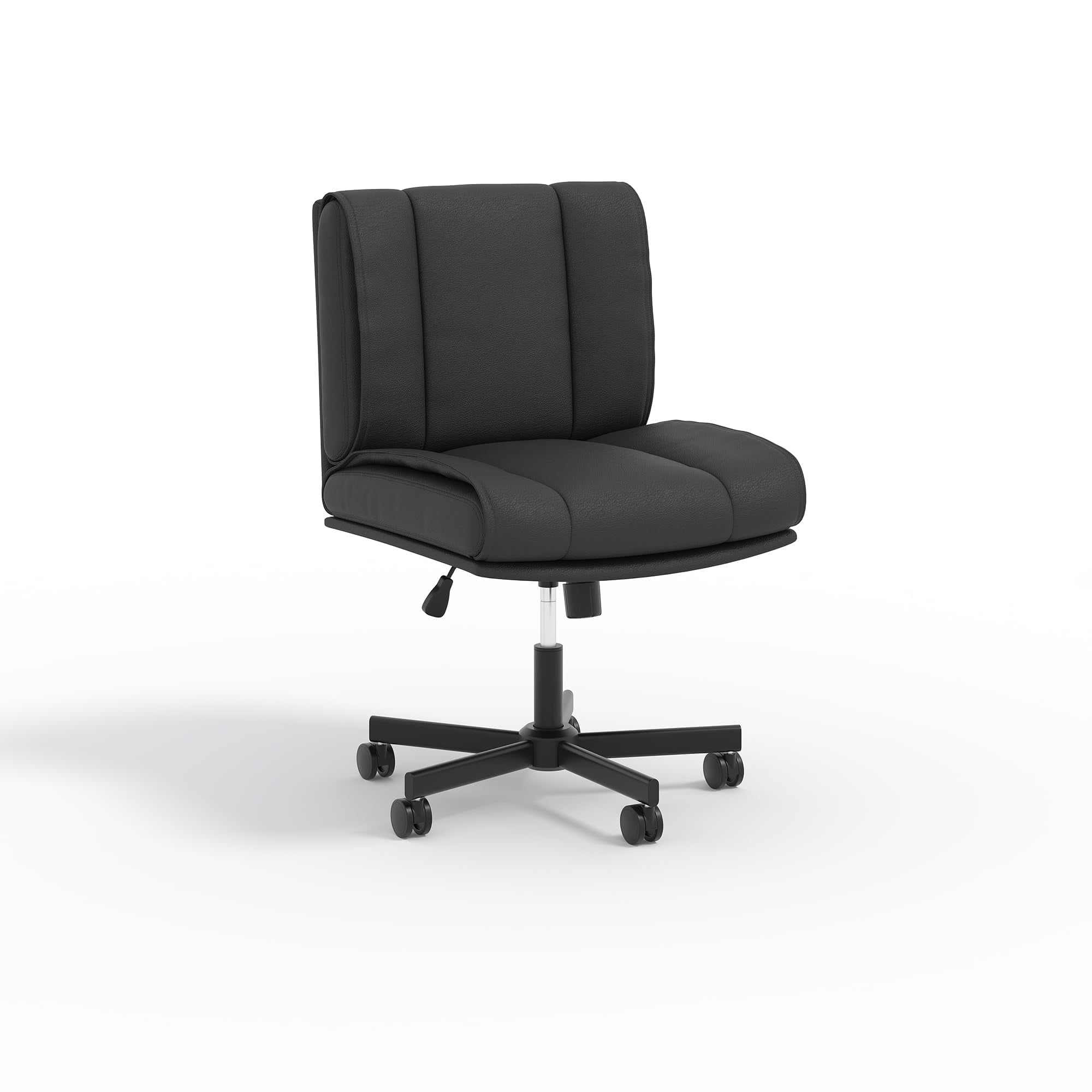 Armless Office Chair – 360° Swivel Wheels – Thick Cushioned Seat – Ergonomic PU – Modern Vanity Chair – Home Office, Bedroom & Study – Black