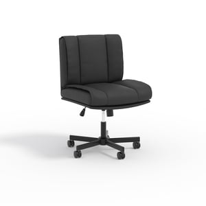 Armless Office Chair – 360° Swivel Wheels – Thick Cushioned Seat – Ergonomic PU – Modern Vanity Chair – Home Office, Bedroom & Study – Black