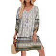 thumbnail image 1 of Ovzne Robes pour Femmes Robe d'Été Mode pour Femmes Décontractée Imprimée à Cordon Fente Été Manches 3/4 Robe à Col Rond Grande Taille Robe Maxi Imprimée Liquidation, 1 of 7