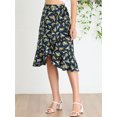 thumbnail image 2 of Unique Bargains Femmes Volant Fusée Cravate Taille Haute Basse Floral Wrap Jupe, 2 of 6