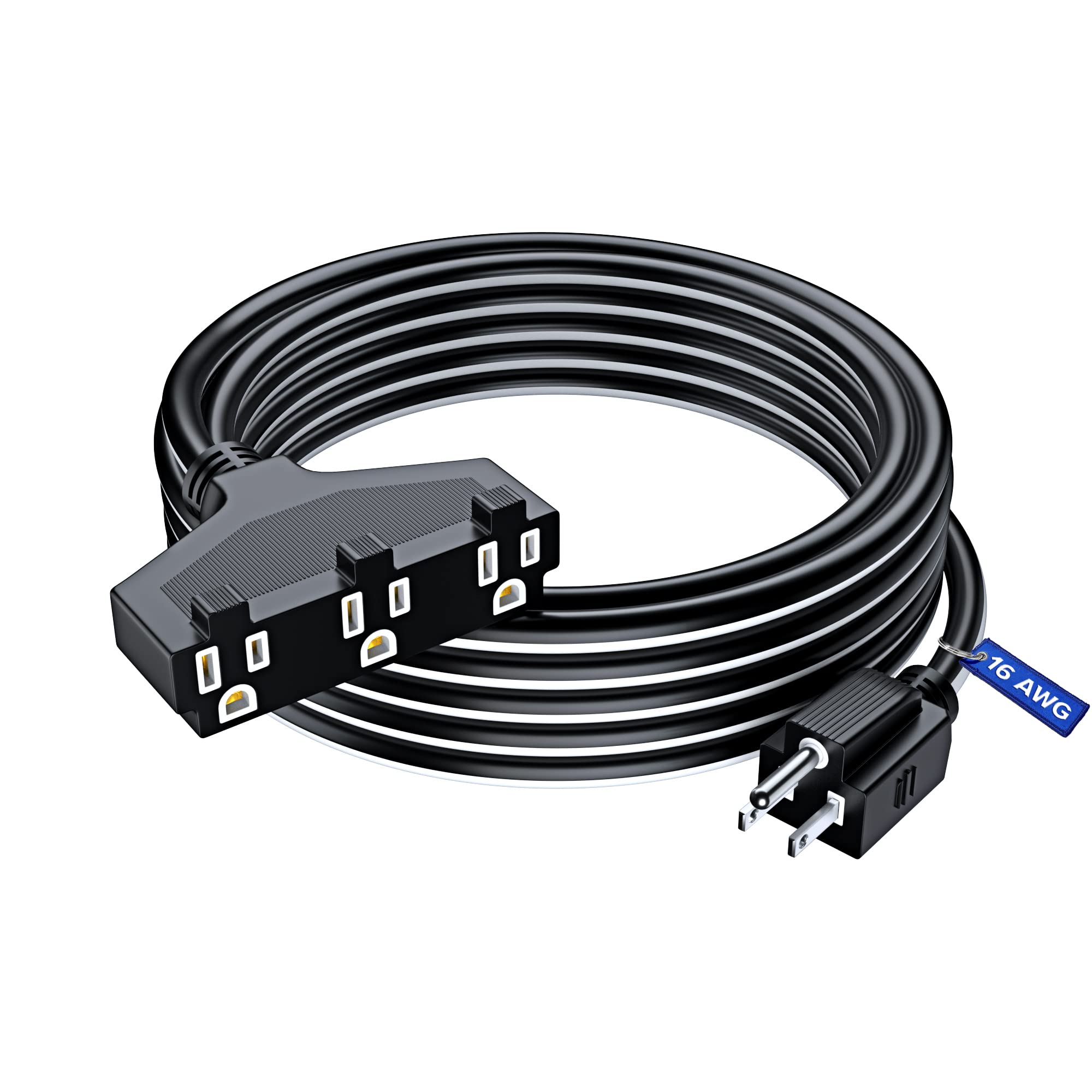 Extension Cord 25 ft, SJTW Extension Cord with Multiple Outlets, 16 Gauge (Black and White) ETL Listed