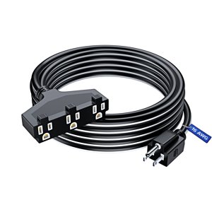 Extension Cord 25 ft, SJTW Extension Cord with Multiple Outlets, 16 Gauge (Black and White) ETL Listed