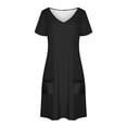 thumbnail image 3 of Liquidation d'Été 2025! Robe Grande Taille pour Femmes, Liquidation de Robe d'Été pour Femmes, Mode Féminine d'Été Couleur Unie Manches Courtes Col en V Robe Décontractée, 3 of 4