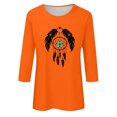 thumbnail image 4 of Dadaria T-Shirt pour Femmes T-Shirt Orange Hauts T-Shirt à Manches 3/4 Col Ras du Cou T-Shirt Grande Taille Tee d'Été Attrape-Rêves Chandail Blouses m, 4 of 5