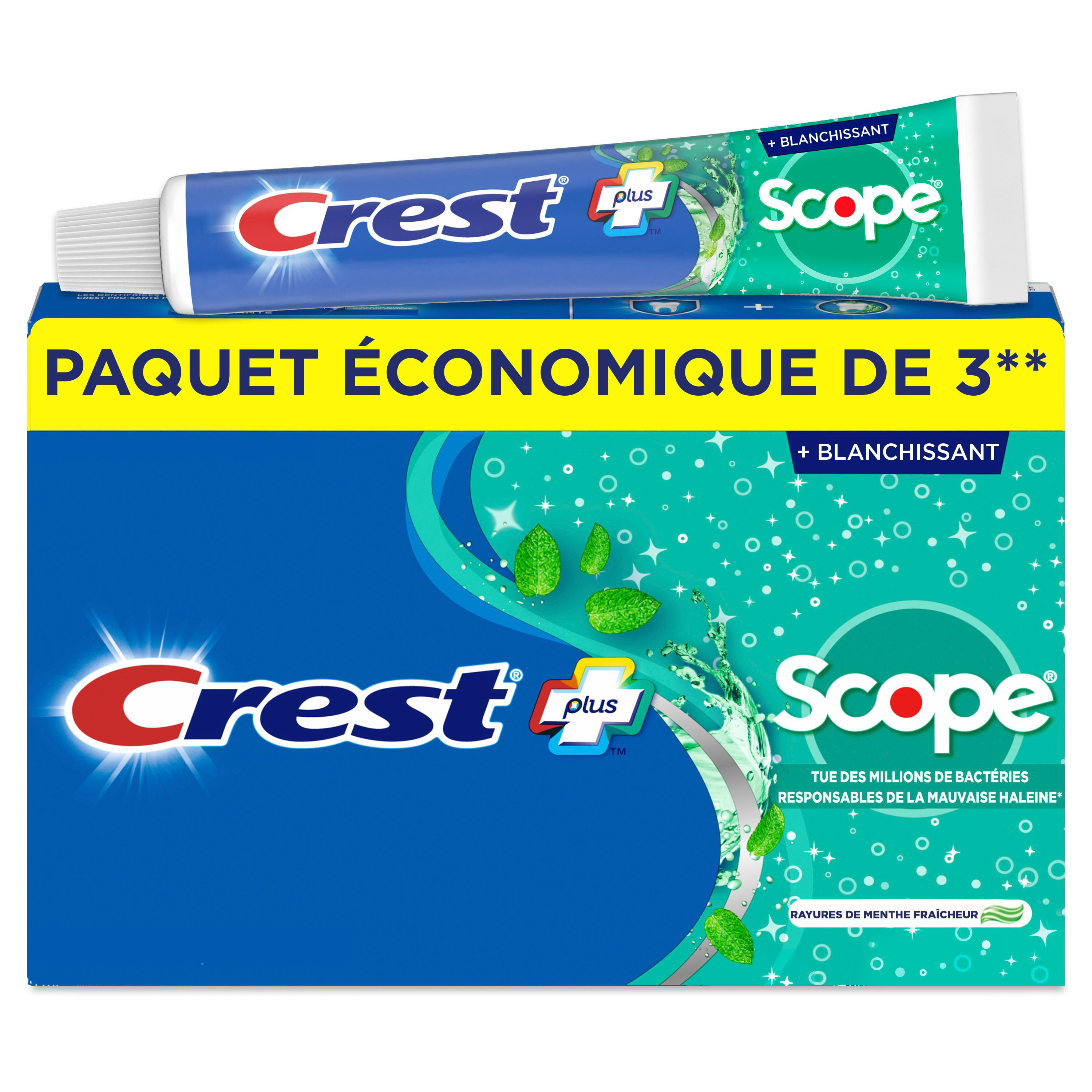 Crest Complete Whitening Plus Scope Toothpaste, Minty Fresh, 3 x 120 mL