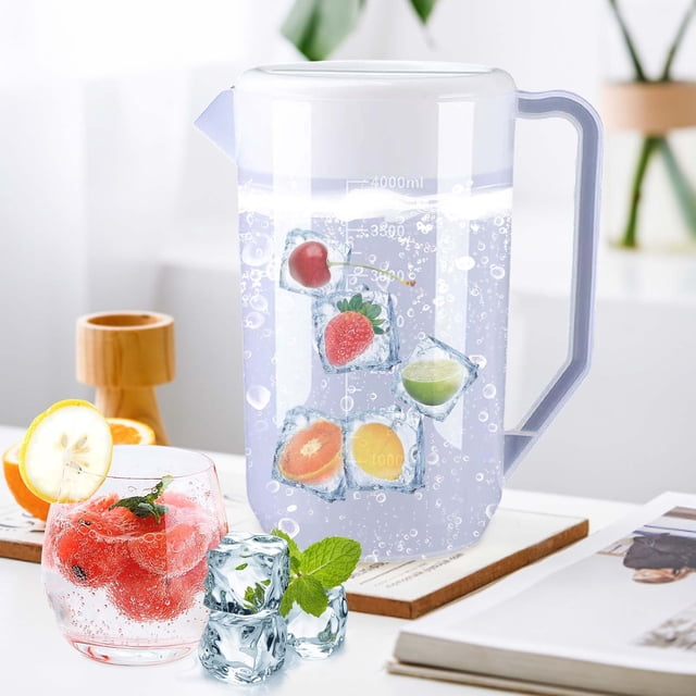 Uscallm Cold Water Kettle Large Capacity 5000ml 4000ml 2500ml Plastic Beverage Pitcher Household Food Grade Water Jug with Handle and Spout for Refrigerator Kitchen Office