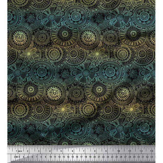 Soimoi Velvet Fabric Artistic Flower Mandala Print Sewing Fabric Yard 58 Inch Wide