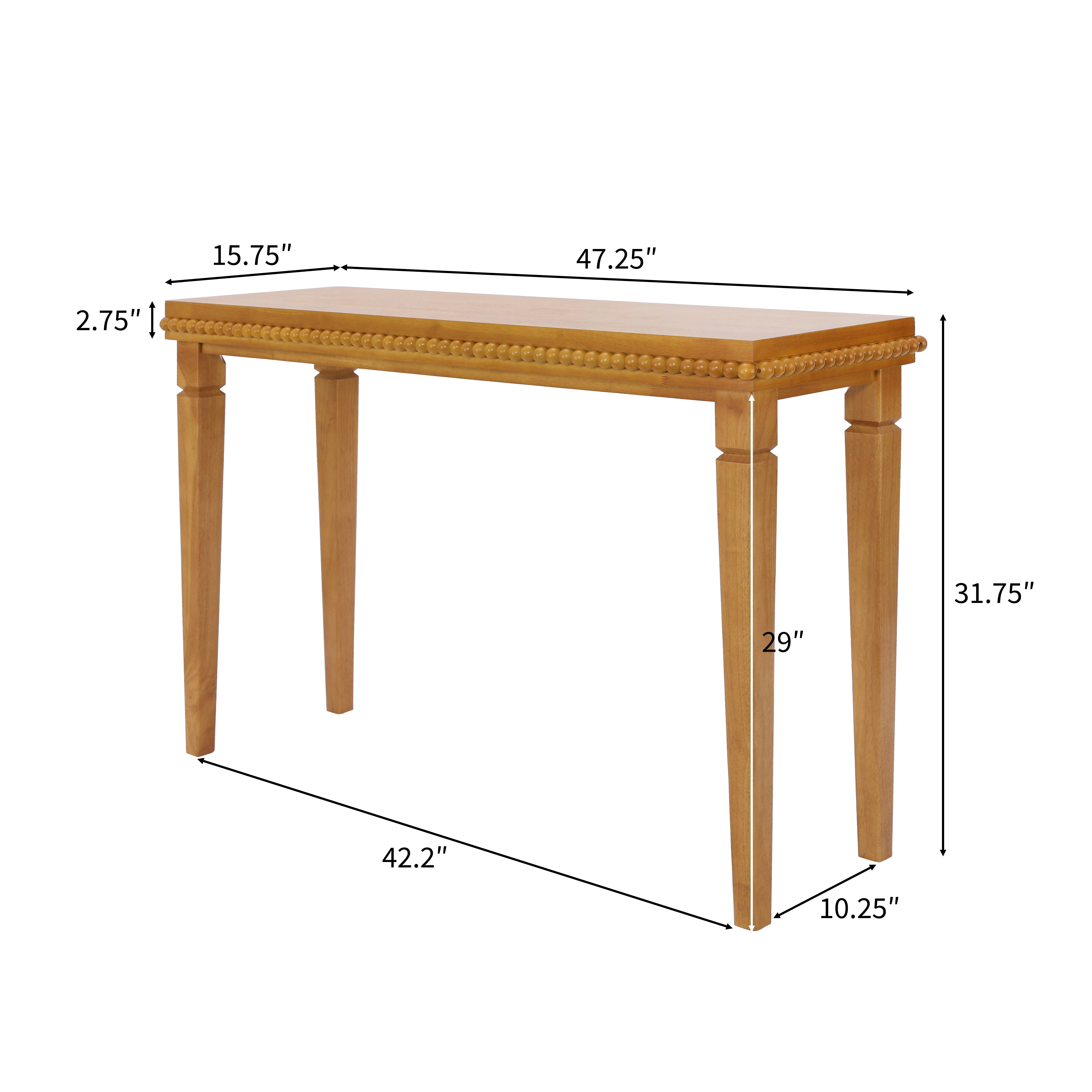 Noble House Table Console de Ferme avec Garniture Perlée, Placage en Bois Naturel pour Entrée, Salon et Couloir, Marron