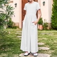 thumbnail image 3 of biudgviw Robe Maxi pour Filles à Manches Courtes, Col Ras du Cou, Couleur Unie, Robe Trapèze Décontractée, Robe d'Été Longue avec Poches, 3 of 6