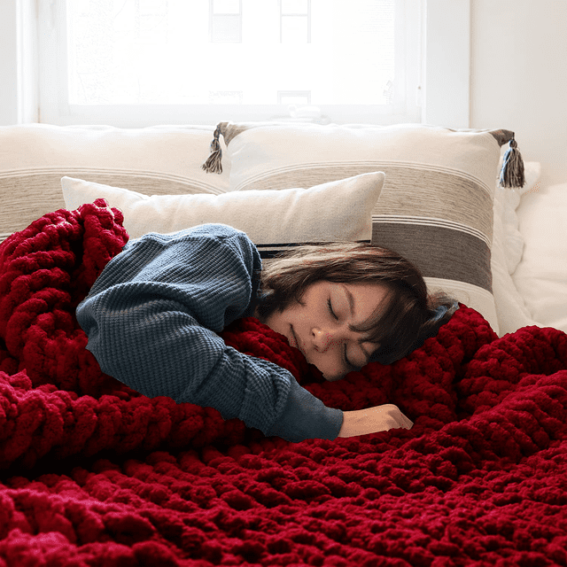 Comtest Couverture Jetée en Tricot Épais en Chenille, Rouge Vin, 60"x80 Pouces (Format Double)