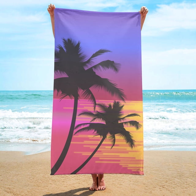 Palm Tree Print Microfiber Beach Towel, 30x60 Inch Quick-Dry Sandproof Towel for Summer