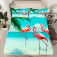 thumbnail image 2 of Kids Flamingo Sheets,Soft Pink Green Sheet Set - Girls Room Decor Beach Ocean Water Bed Sheets Set,Tropical Leaves Fresh Style Palm Tree Bed Collection with 2 Pillow Cases,King, 2 of 5