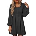 thumbnail image 1 of cfhntfmh Robes Décontractées pour Femmes Automne Amples à Manches Longues Robe Chemise Froncée Détente Col Rond Boutons Robe Plissée Mini, 1 of 6