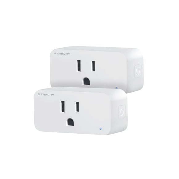 Prise Wi-Fi intelligente Merkury à 1 sortie CA – Prise intelligente compatible avec Alexa et Google, Blanc (Lot de 2)