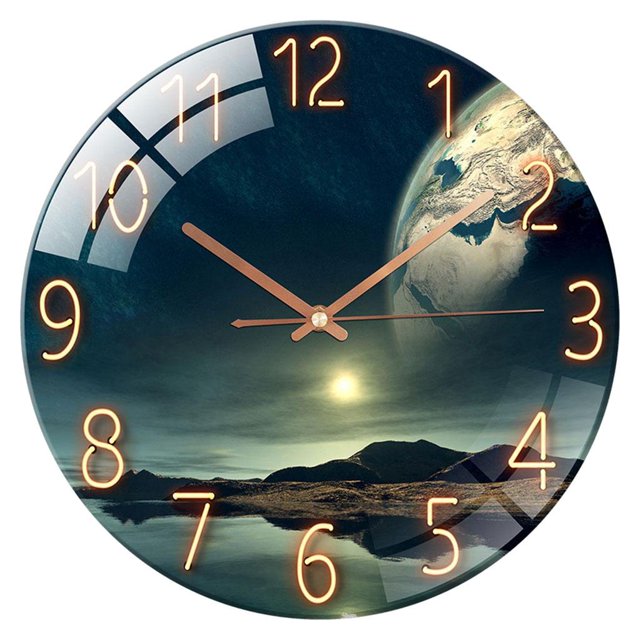 Abbracc Round Wall Clock, Battery Operated, 12 Inches Silent Wall Clocks for Living Room/Bedroom/Kitchen, Large Digital Display, Decorative Wall Clock The Earth Landscape