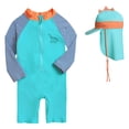 thumbnail image 1 of Hiiyo Little Boys Long Sleeve Zip-Up Rash Guard UPF 50+ One-Piece Swimsuit with Hat, 1 of 4