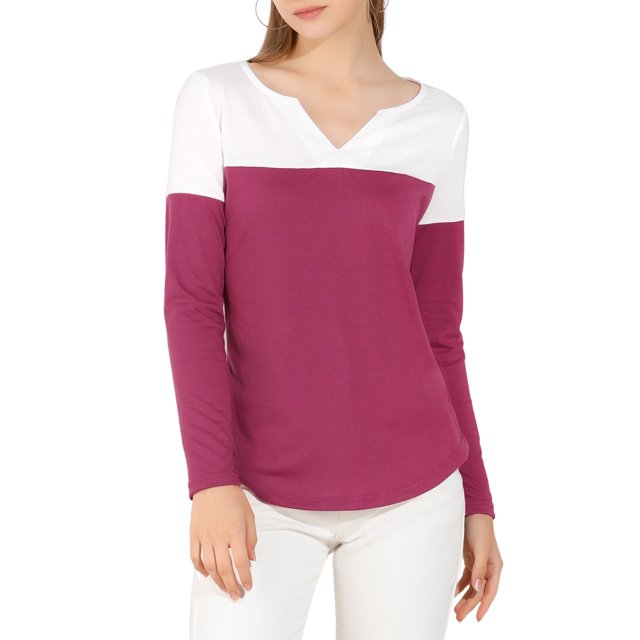 Unique Bargains T-Shirt Casual à Manches Longues à Col en V pour Femmes