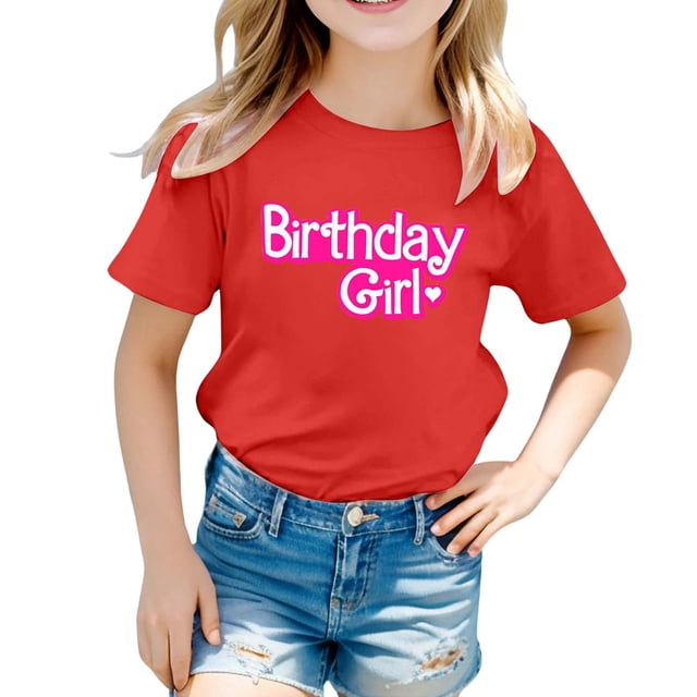 Hiiyo T-Shirt à Manches Courtes pour Grandes Filles, Col Ras du Cou, Imprimé de Lettres, Tailles 1-13