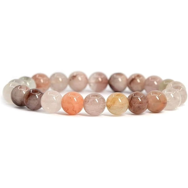 Natural Multicolor Rutilated Quartz Gemstone 8mm Round Beads Stretch Bracelet 7 Inch Unisex