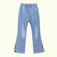 thumbnail image 4 of Kids Flare Jeans Bow-Knot Bell Bottom Wide Leg Denim Pants Elastic Waist Long Pants with Pockets, 4 of 7