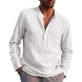 thumbnail image 2 of REDHOTYPE Mens Cotton Linen Shirt Casual Long Sleeve Henley Shirt Solid Tops, 2 of 7