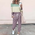 thumbnail image 3 of Mrat Womens Summer Outfits 2 Piece Jogging Sets Color Block Polyester Long Sleeve Sweatsuits Sets Two Piece Track Suits Drawstring High Waist Pants Set Comfy Outfits Q-Green 5XL, 3 of 5