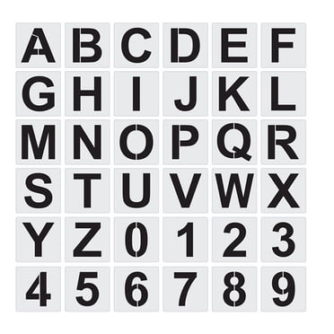 KAKOWELY Reusable Alphabet Stencils for Painting with Waterproof Plastic Material White Color 36 Pieces,5"X5"X0.04"