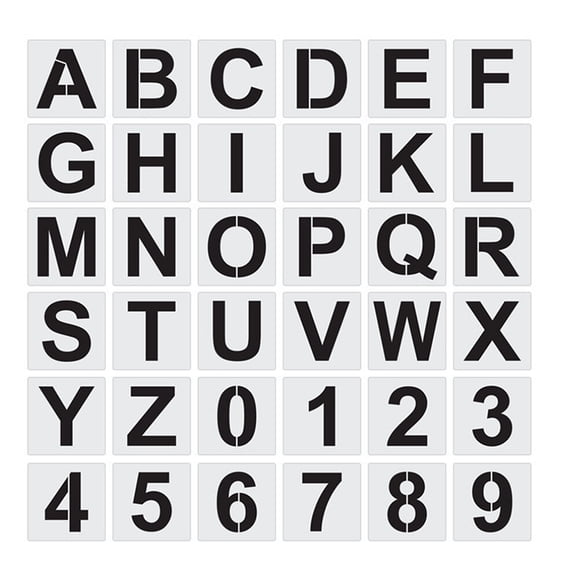 KAKOWELY Reusable Alphabet Stencils for Painting with Waterproof Plastic Material White Color 36 Pieces,5"X5"X0.04"