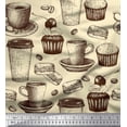thumbnail image 1 of Soimoi Poly Georgette Fabric Burger,Cupcake & Cups Printed Fabric 1 Yard 52 Inch Wide, 1 of 3