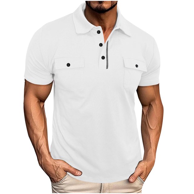 Mgmyaa Polos pour Hommes Manches Courtes Col T-Shirts Performance de Golf Chemises de Gym Classique Col Contrasté avec Poches