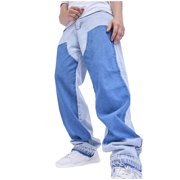 EGNMCR Jeans for Men, Men's Elastic Waist Loose Fit Denim Pants, Mens Pull On Jeans Men's Casual Straight Leg Pocket Zipper And Button Patchwork Jean Trousers Pants Men Pants