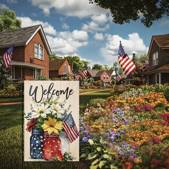 TopLLC Décorations du Memorial Day, Décorations du 4 Juillet, Décorations Patriotiques Drapeau de Jardin Double Face Drapeau des États‐Unis Drapeau des États‐Unis pour la Fête de l'Indépendance du 4 Juillet Décoration de Maison et de Fermes Drapeaux de Jardin 12 X 18 Pouces