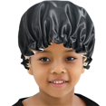 thumbnail image 3 of Satin Bonnet Children‘s Sleeping Cap Soft Night Adjustable Double Sleep Cap(Black), 3 of 5