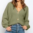 thumbnail image 1 of XZNGL Ladies Fashion V-Neck Solid Color Button Loose Sweater Outer Sweater, 1 of 7