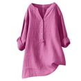 thumbnail image 1 of RKSTN Womens Tops Cotton and Linen V-Neck Long Sleeve Three Buttons Plus Size Tops Loose Fit Solid Color Basic Breathable Summer Tops Blouses, 1 of 5