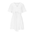thumbnail image 4 of LOVZFMLL Robe d'Été Décontractée pour Femme à Manches Courtes, Col en V, Boutonnée, Robe de Plage pour Vacances et Voyages avec Poches, Blanc, M, 4 of 9
